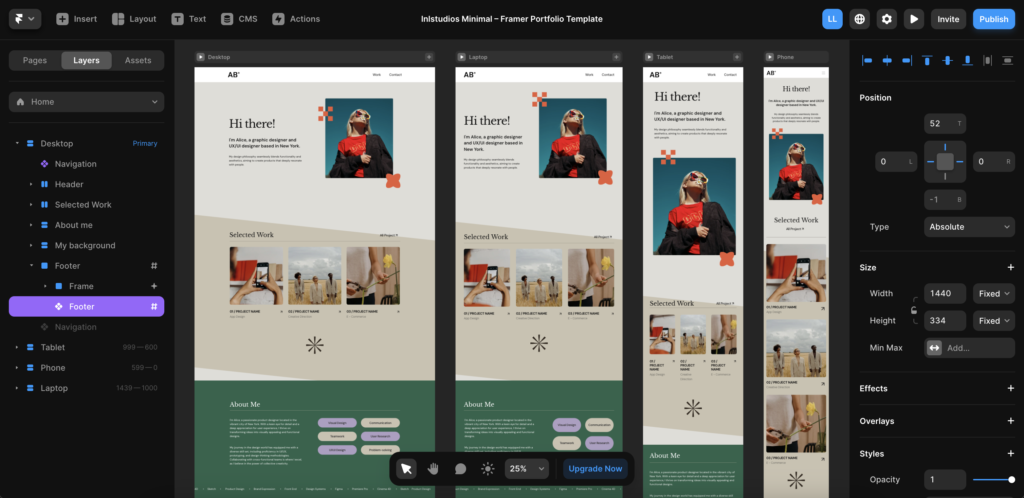 Framer 作品集 RWD 響應式預覽