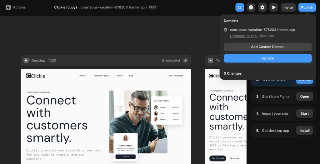 Framer 自訂網域設定畫面