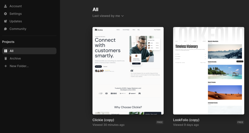 Framer 模板分類瀏覽畫面