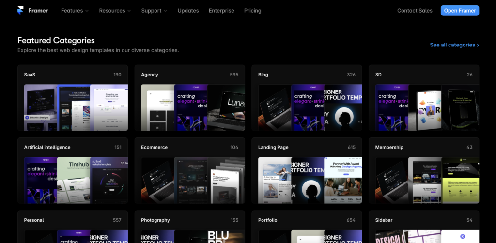 Framer template featured categories