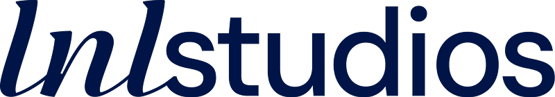 Blue lowercase text spelling "lnlstudios" against a black background, using a clean, modern font, conveying a sleek and professional tone.
